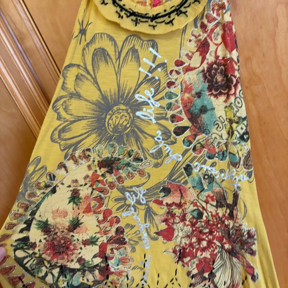Desigual Yellow Floral Embroidered Racerback Tank Top Size Small - Picture 4 of 7